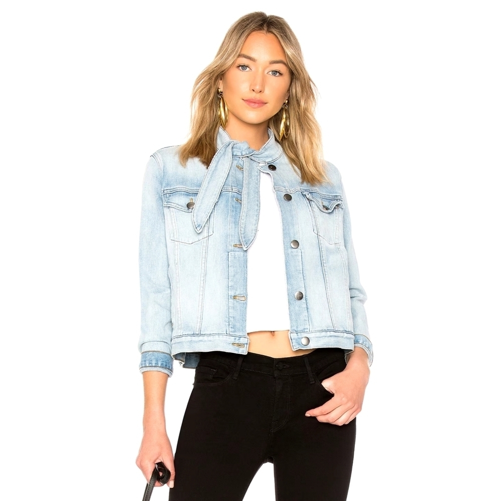 FRAME // le tie neck button front slim fit soft stretch denim jacket littleton - Picture 13 of 16
